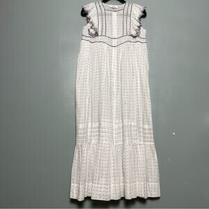 Soler London Antonella Square Yoke Maxi Dress White Polka Dot Women’s Size S